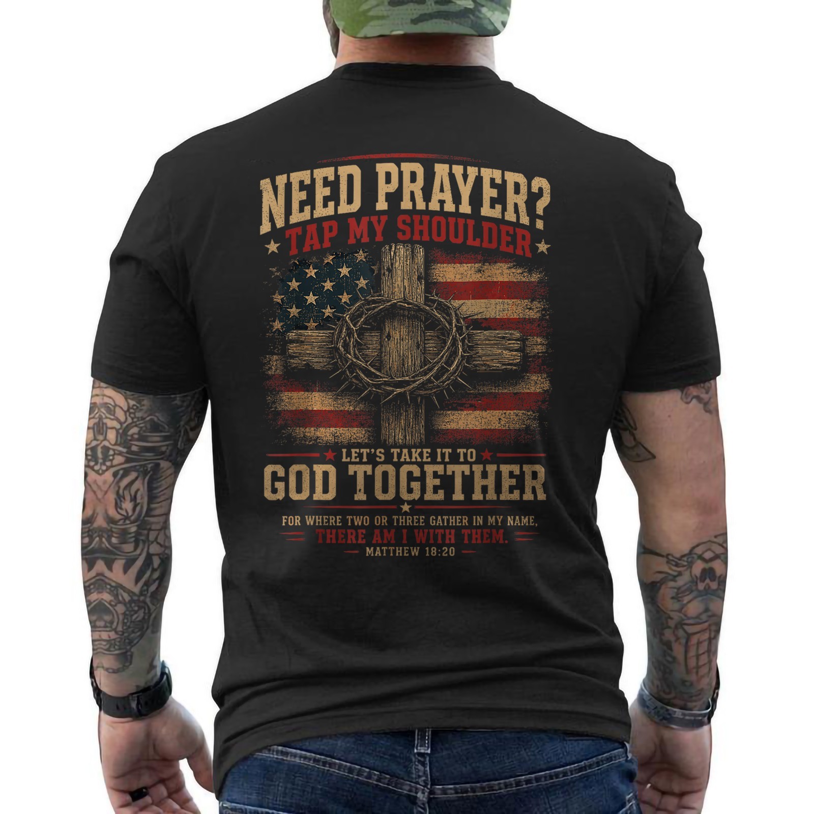 Need Prayer Tap My Shoulder Bible Verse Christian ON BACK T-Shirt