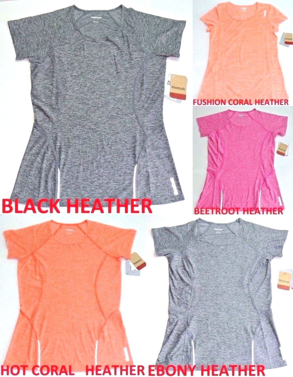 Reebok Women’s Athletic Slim Fit T Shirt Small Gray Orange Red Dry Active New