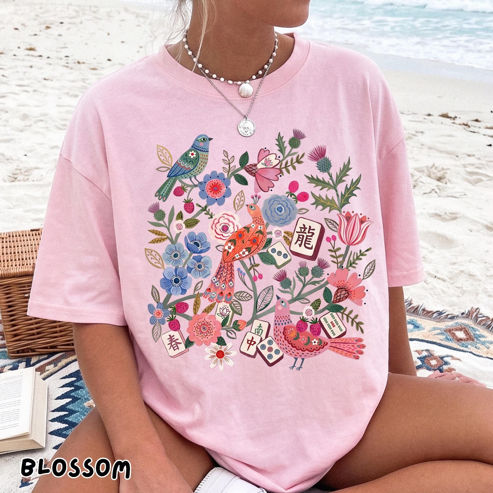 Comfort Colors Floral Mahjong Boho Hidden Tile Crack Dot Bam T-Shirt