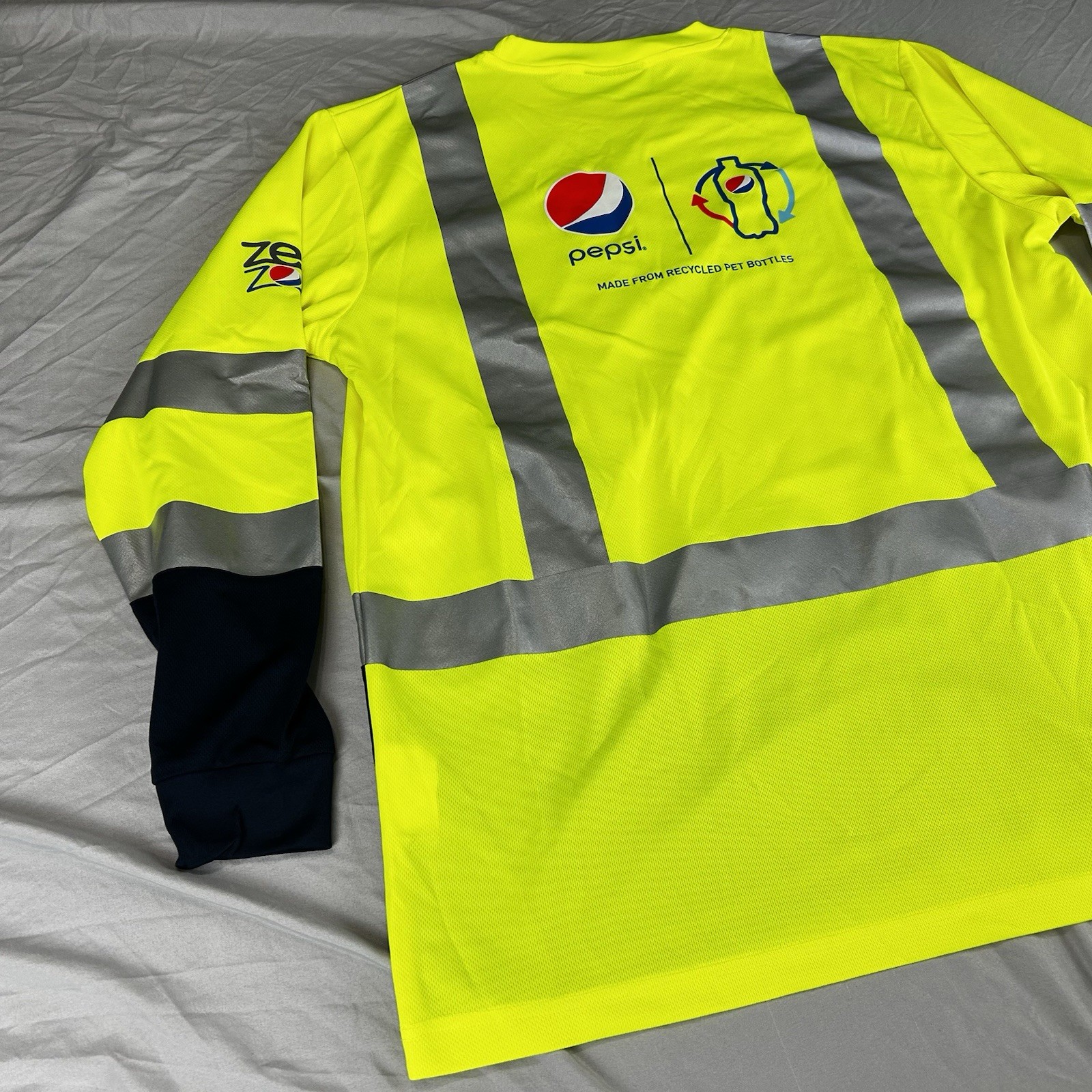 PEPSI ZERO ZONE Recycled Plastic Long Sleeve Shirt Large Reflective Neon Yellow