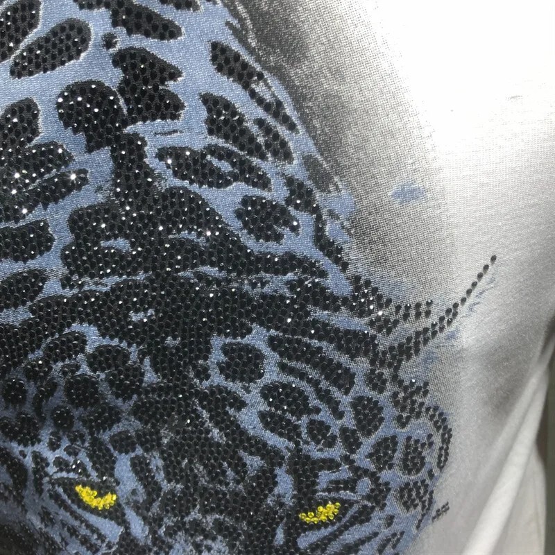 New Men Luxury Leopard Rhinestones Fashion Black White T-Shirt High Quality