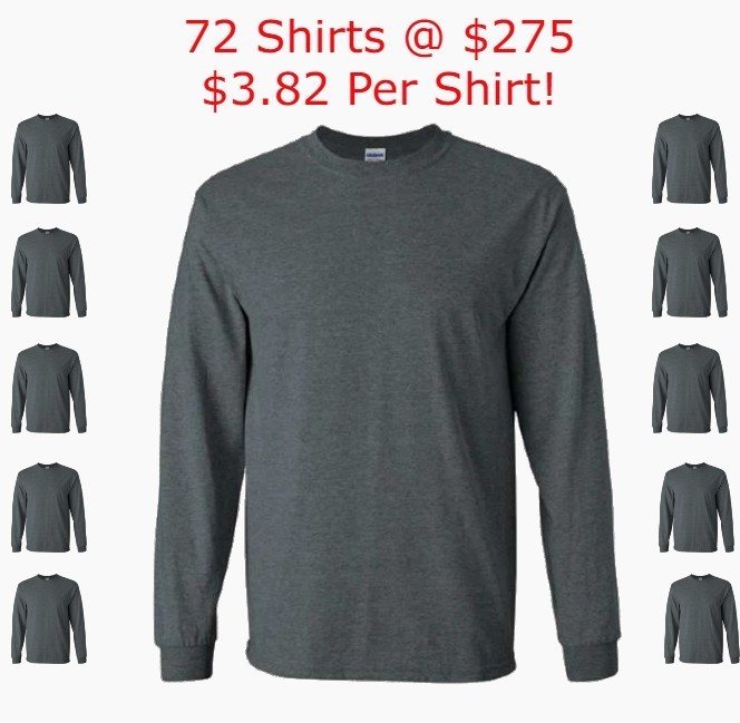 Gildan Ultra Cotton Long Sleeve T-Shirt Style G2400 Dark Heather (72 SHIRTS) 2XL