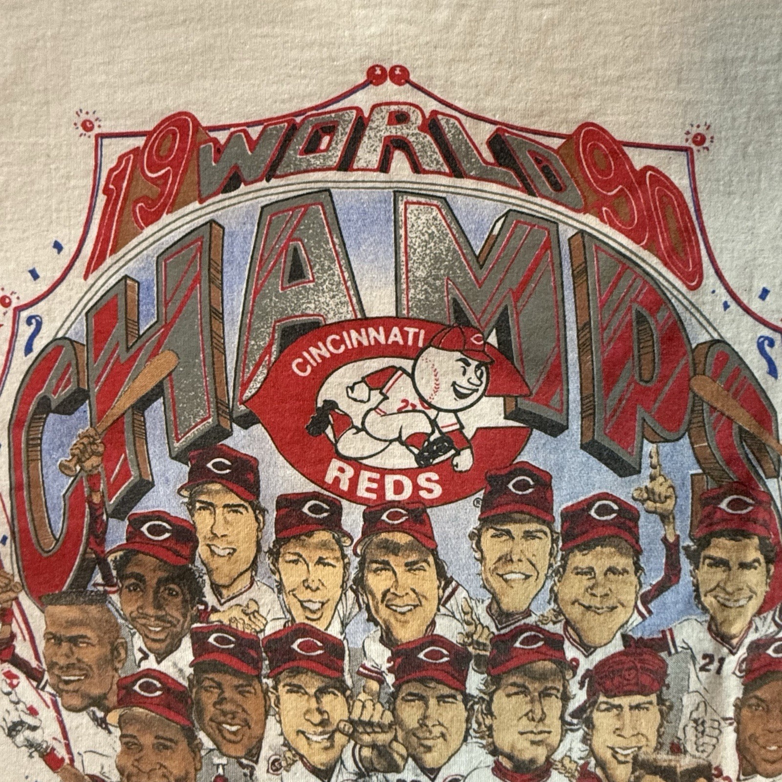CINCINNATI REDS 1990 World Series Champs Licensed T-Shirt. LARGE Dead Stock VTG