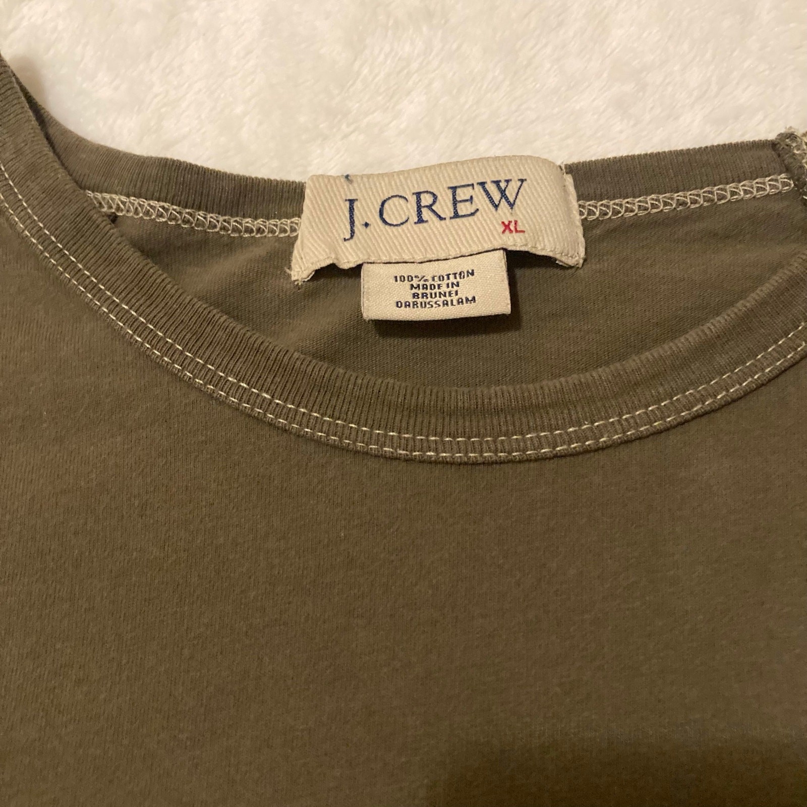 J.Crew Long Sleeve T-Shirt Mens XL Olive Brown Cotton Raglan Contrast Stitch Tee