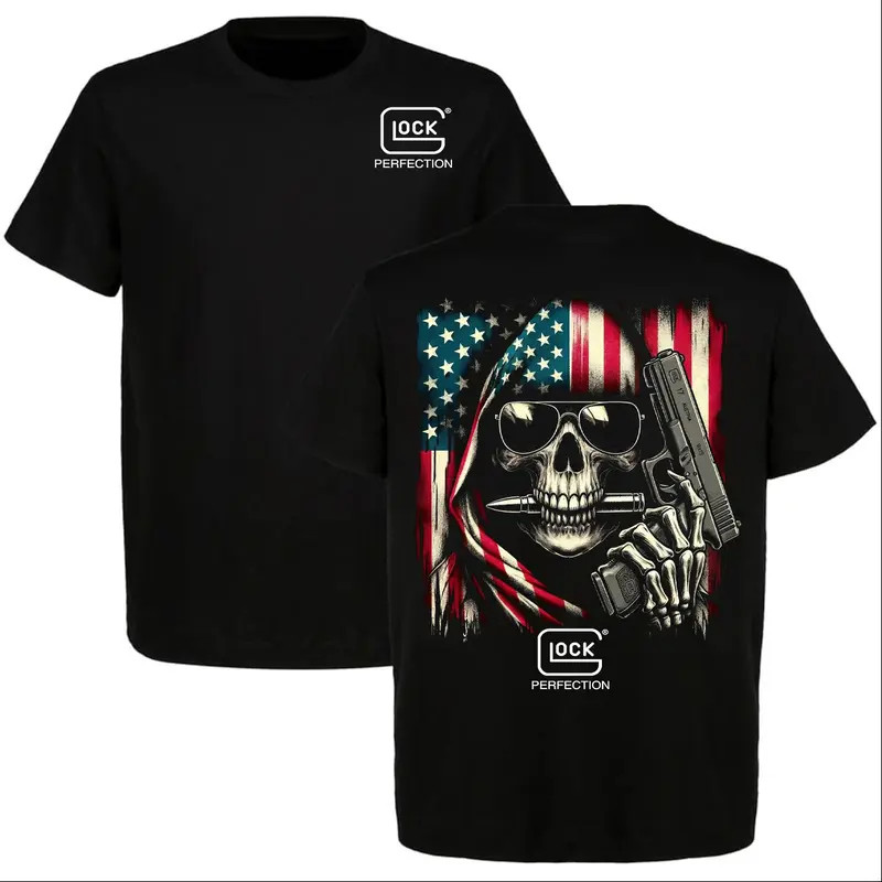 Glock Perfection Skull American Flag T-Shirt Tactical 2A Graphic Tee
