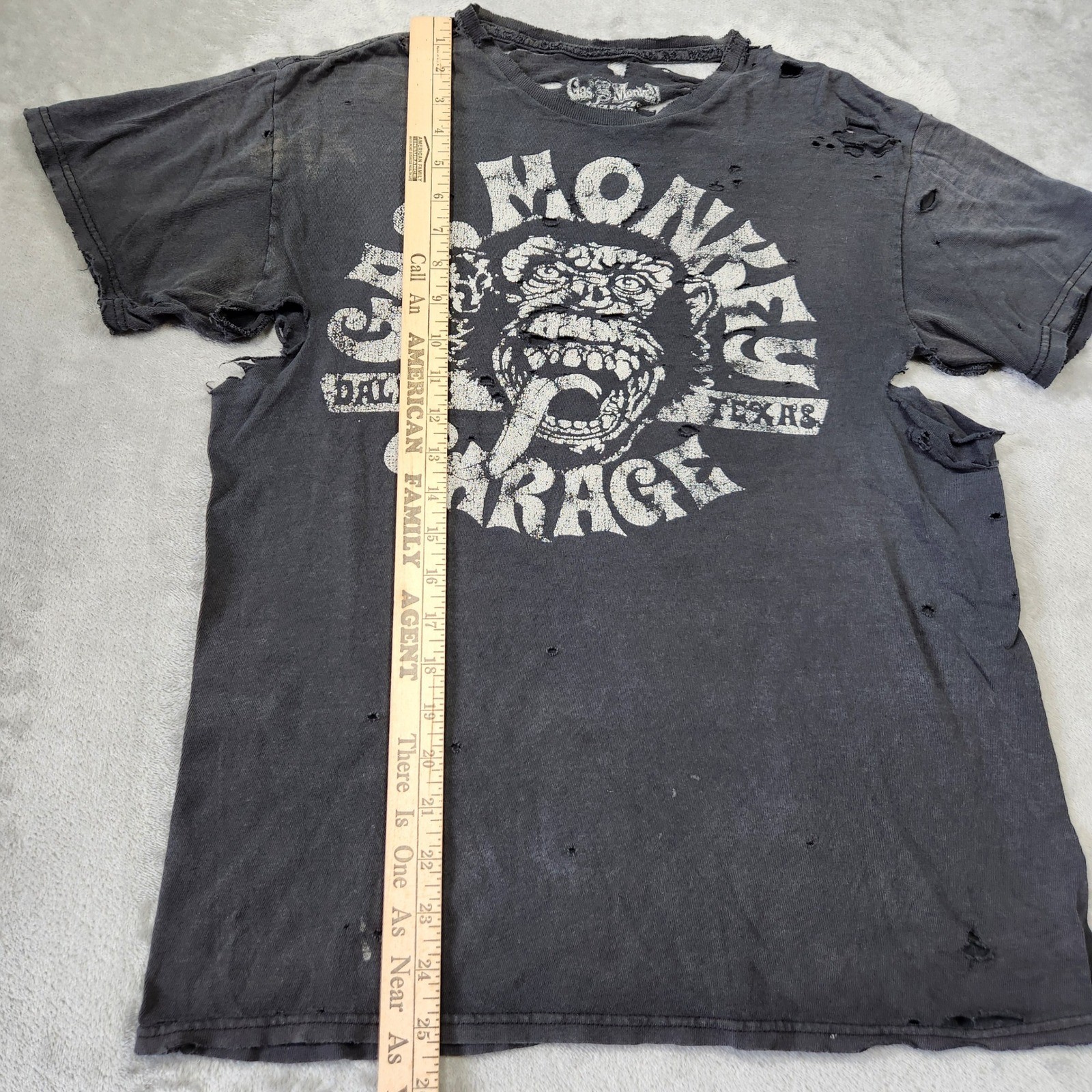 VTG Gas Monkey Garage Thrashed Distressed Gradient Sun Faded Worn WIP Paper Thin