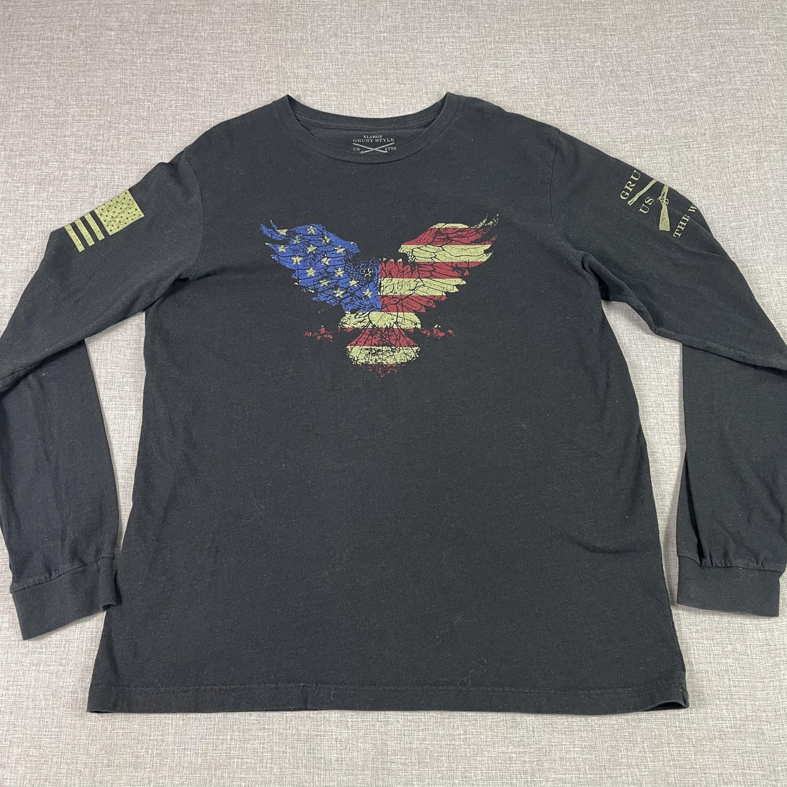 Grunt Style Shirt Mens XL Black Long Sleeve Eagle Flag Graphic Tee Patriotic