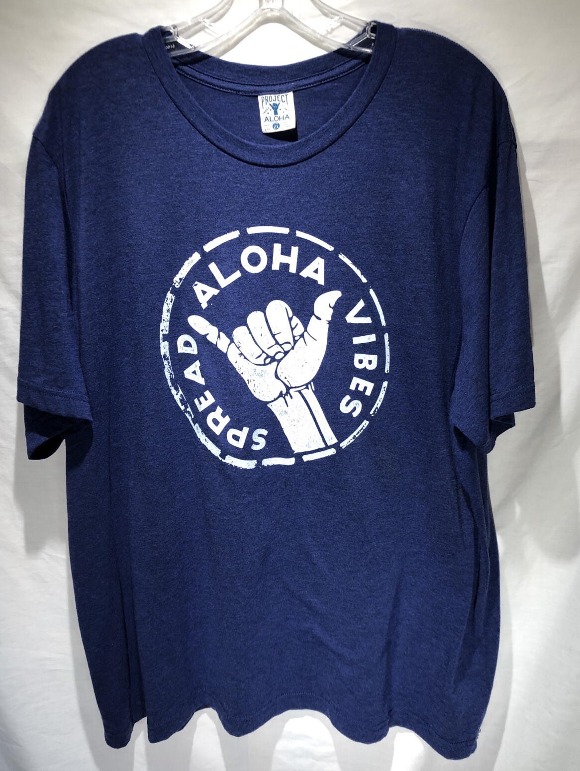 Project Aloha Size XXL Short Sleeve Men’s T-shirt USA Blue Tri-Blend Fabric