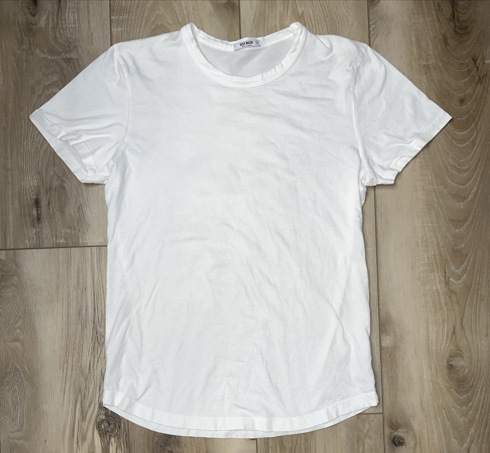 Buck Mason Men Slub Curved Hem T Shirt 100% Cotton White Size Medium Made in USA