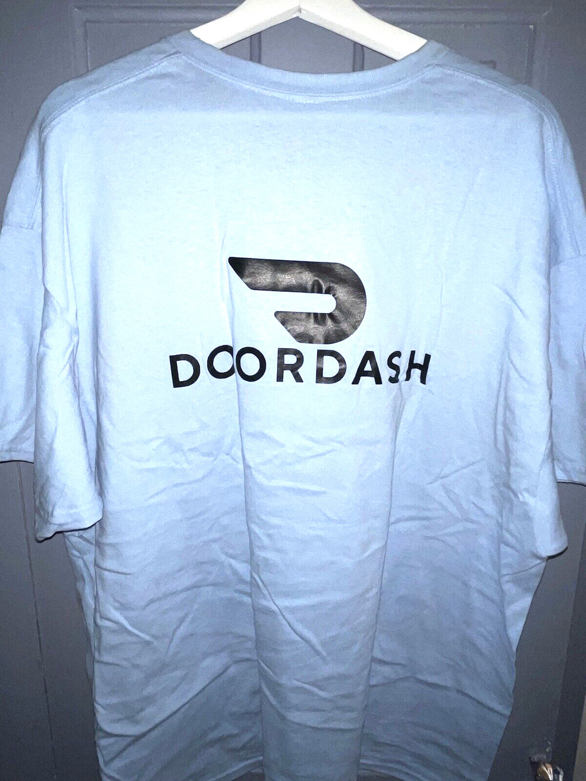 DoorDash Front & Back Food Delivery Driver SKY BLUE Short Sleeve 2XL Shirt *RARE