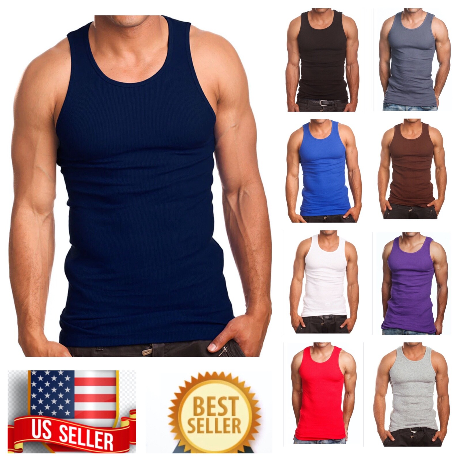 Men S-5XL Lot T-Shirt Tank Top 100% Cotton Wife Beater Slim Muscle Big Size Gym