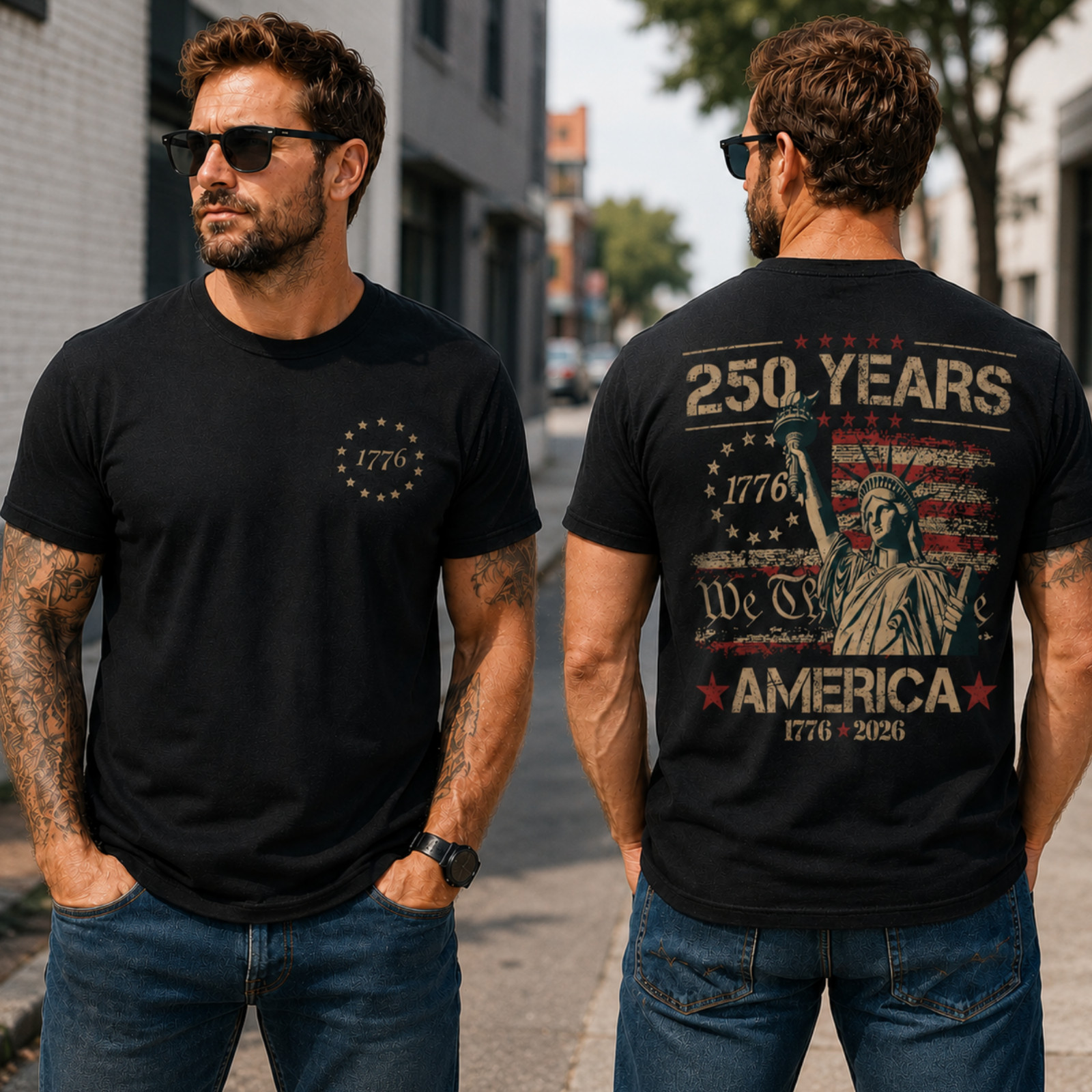 Patriotic USA 250th Anniversary Shirt Men 1776 2026 Eagle Flag July 4th (S-5XL)
