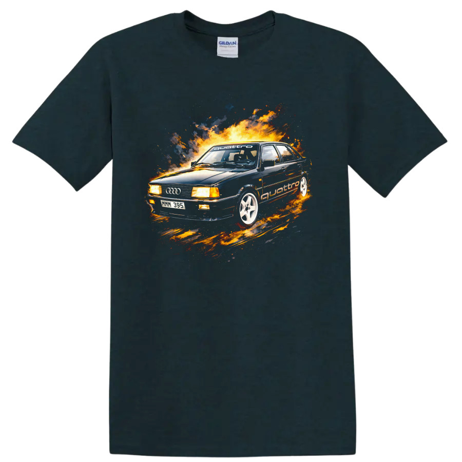 Audi 80 B2 Old Car Flame Burst T Shirt Classic Racing Auto Tee