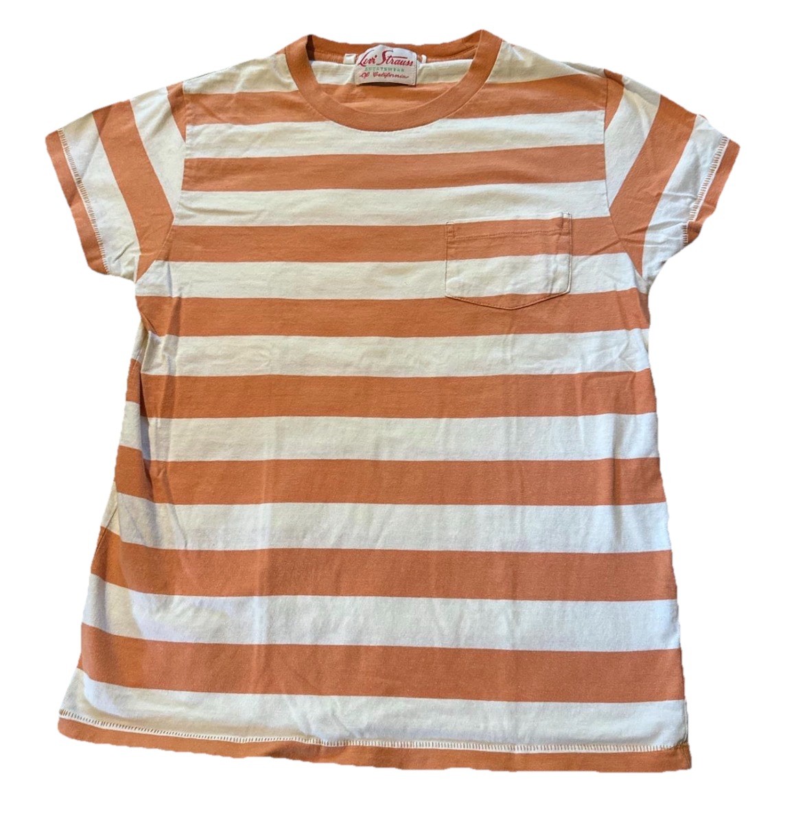 LEVIS VINTAGE CLOTHING LVC 1940’S SPLIT HEM T-SHIRT STRIPE Orange White Size S