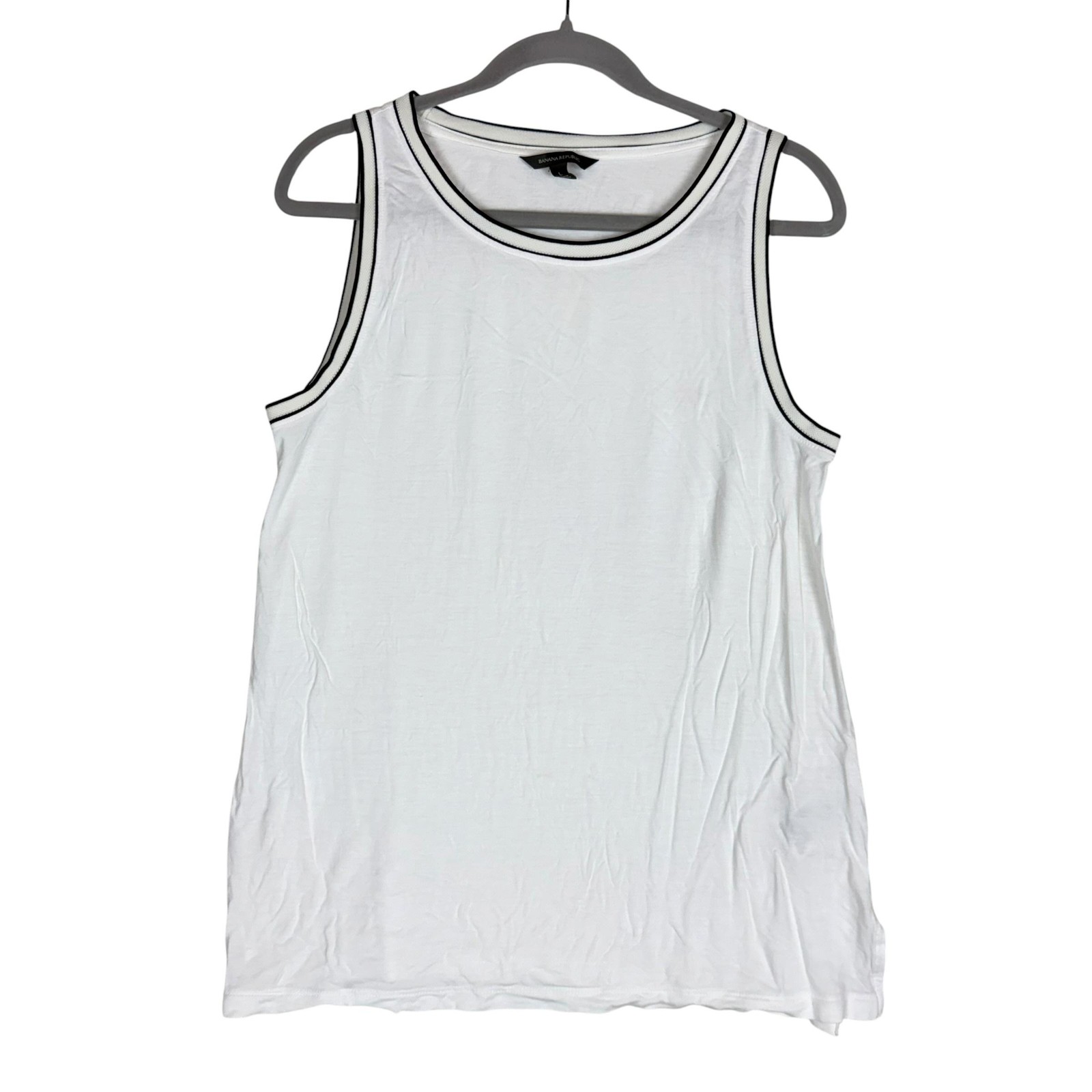Banana Republic Shirt Mens Large White Sleeveless Tank Top Contrast Trim Jersey