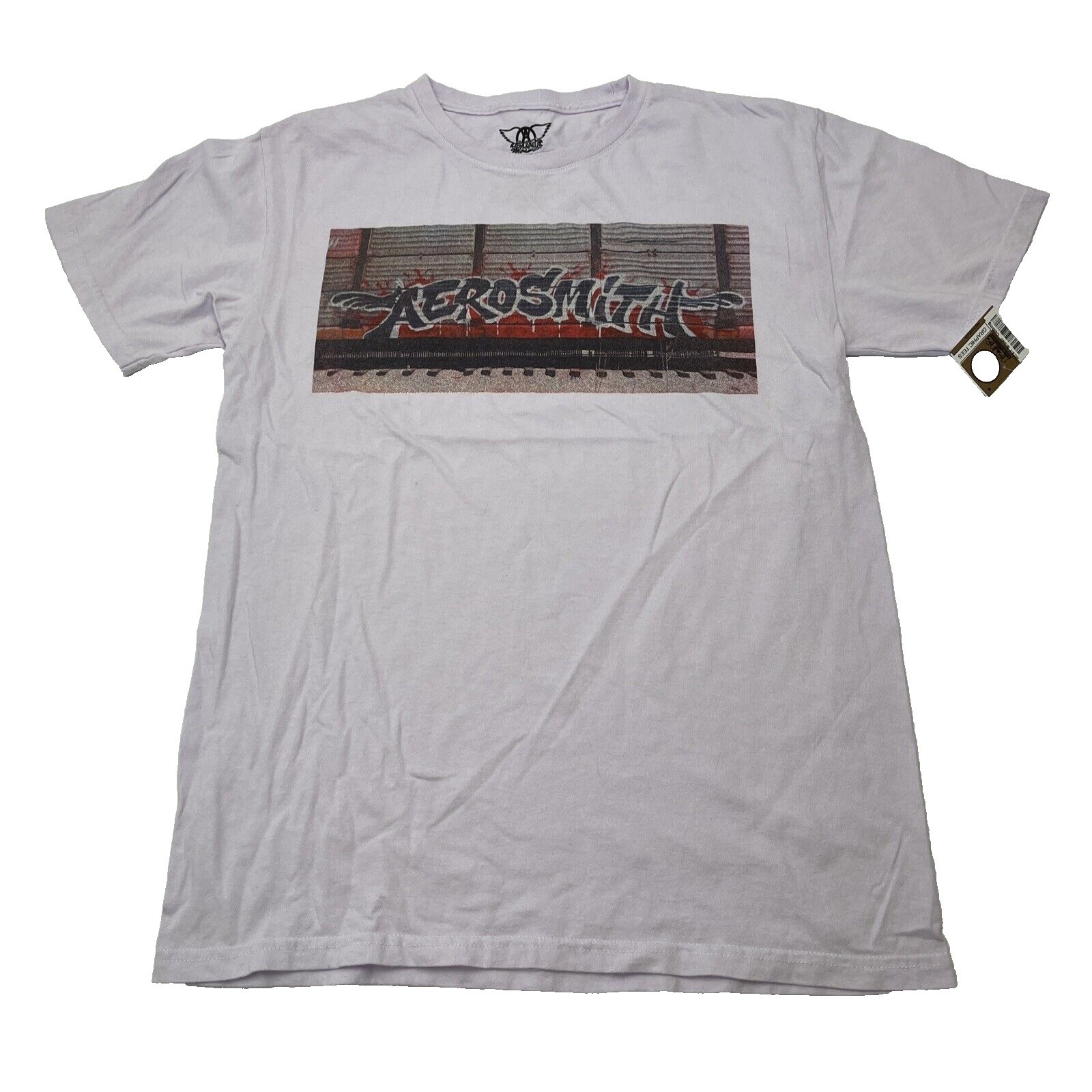 Aerosmith Graffiti Boxcar Graphic T-Shirt Mens Medium White Rock Band Tee 2023