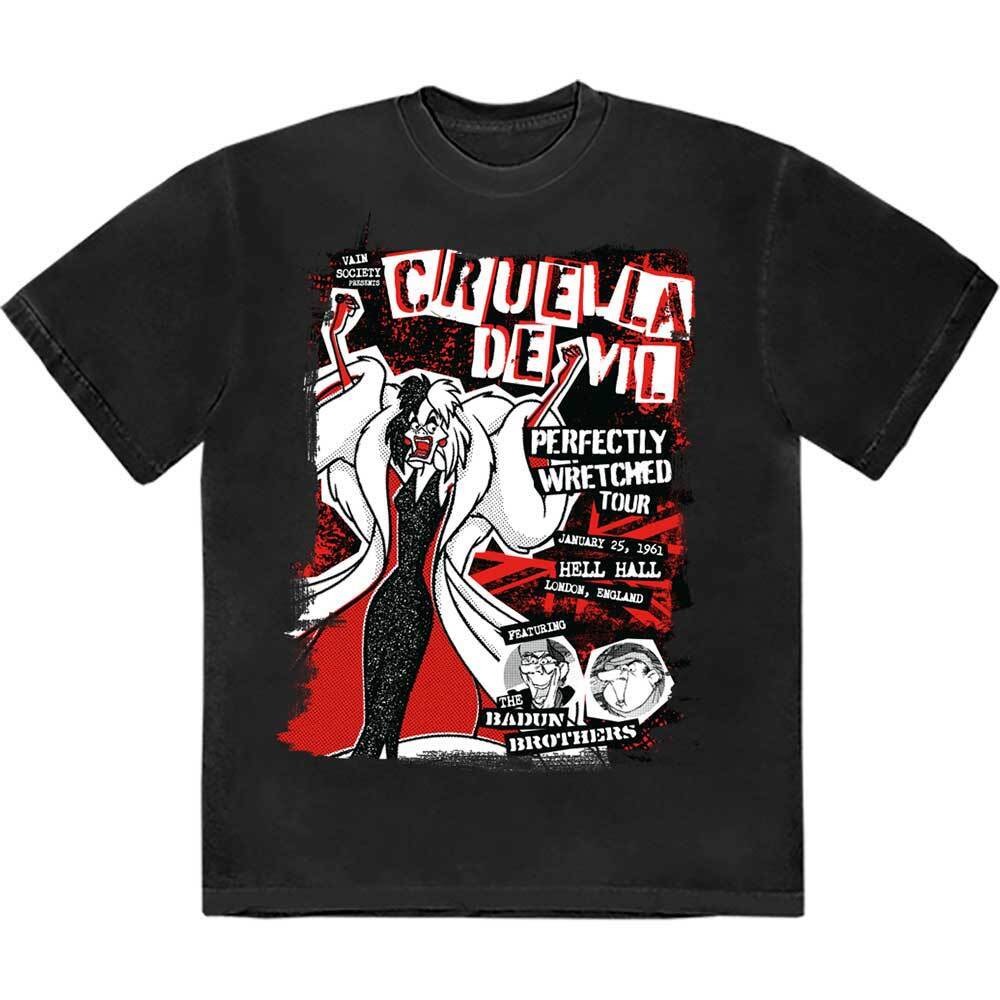 Disney 101 Dalmatians Cruella Tour T-Shirt Black New