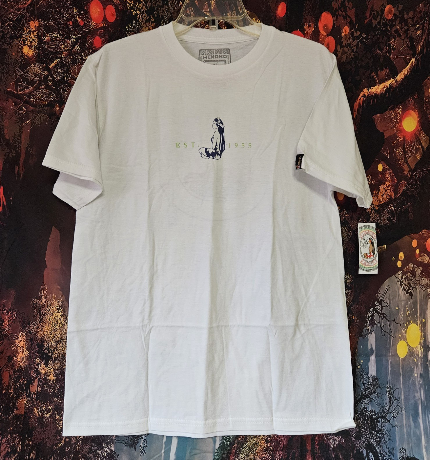 Hinano Men’s White Hawaiian Beach Graphic Logo Crew Neck Short Sleeve T-Shirt M