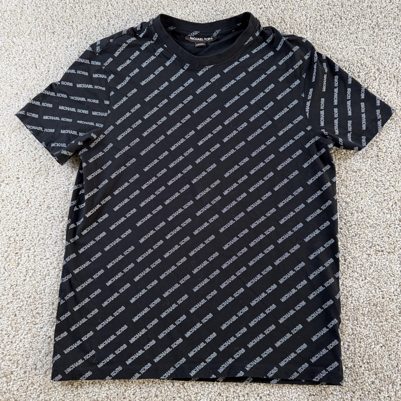Michael Kors Shirt Mens Medium Black Allover Designer Logo Graphic Tee T-Shirt