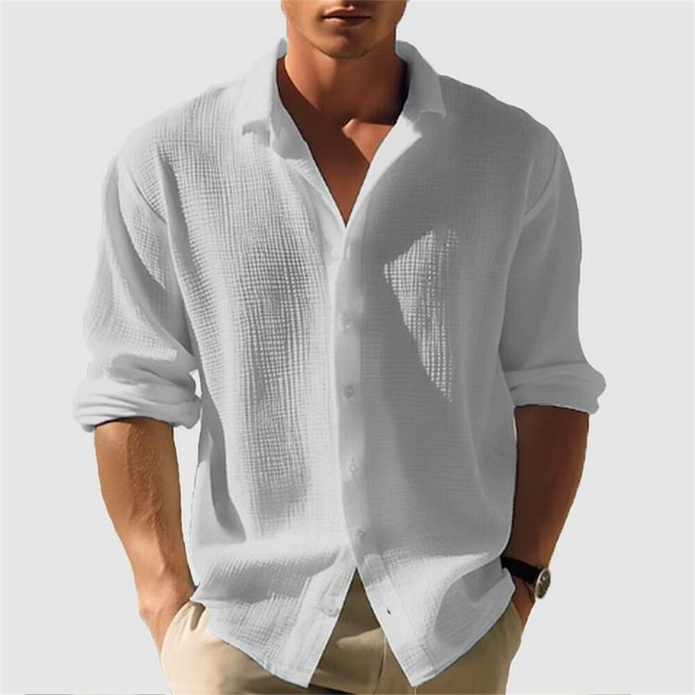 Men’s Waffle Shirt Casual Slim Shirts Long Sleeve Button Down Tops Blouse
