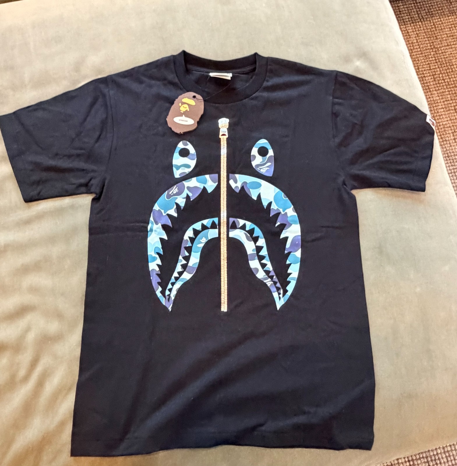 A BATHING APE BAPE Color Camo Silver Zip Shark Tee T-Shirt Black Blue