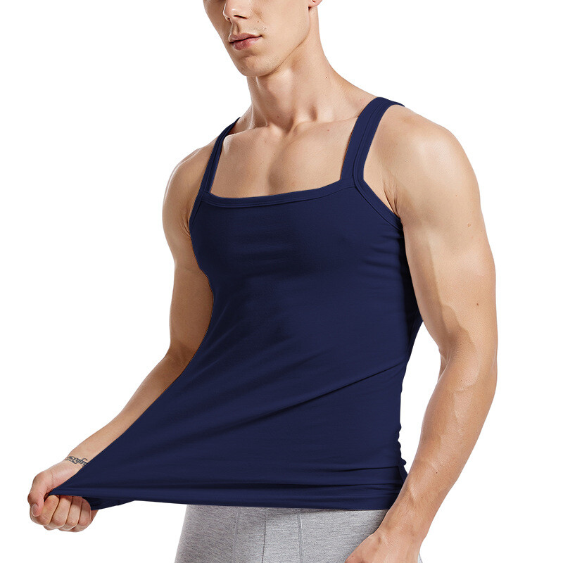Men Cotton Tank Tops Square Neck Vest Sleeveless T-Shirt Sexy Gym Top Muscle Tee