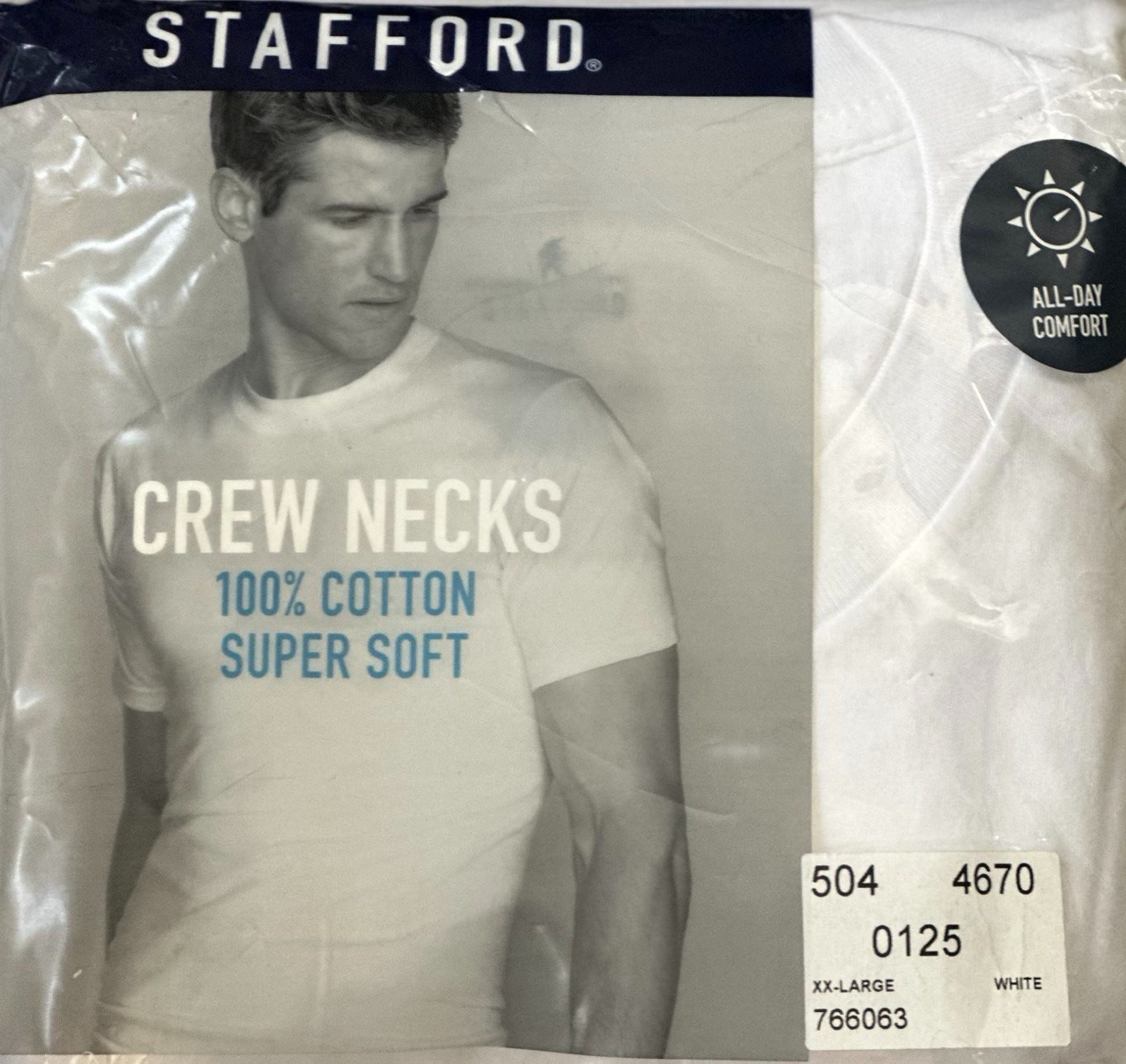 Stafford Mens Crewneck Undershirts White XXL 4-Pack 100% Cotton Super Soft NEW