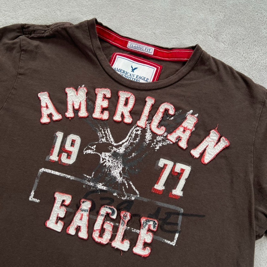 American Eagle T-Shirt Men’s Size Large Brown Classic Fit 1977 Graphic Print Y2K