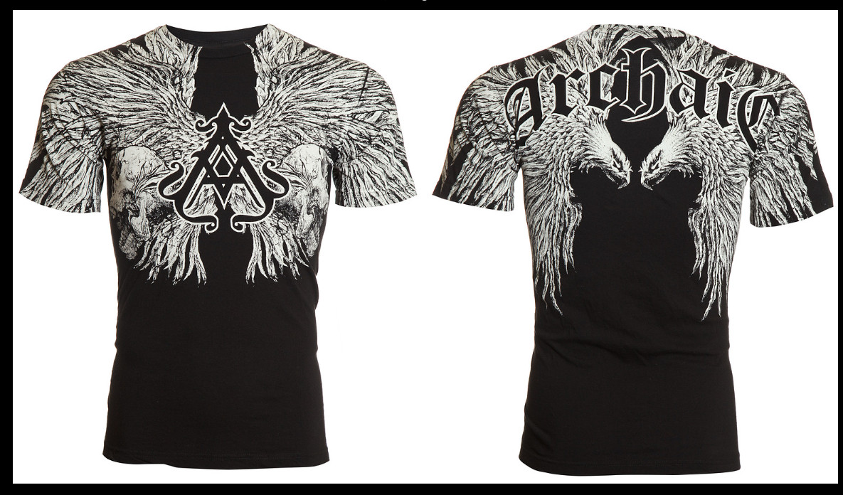 ARCHAIC by AFFLICTION Black White FIRST UP Short Sleeve Slim Fit Y2K T-shirt NWT