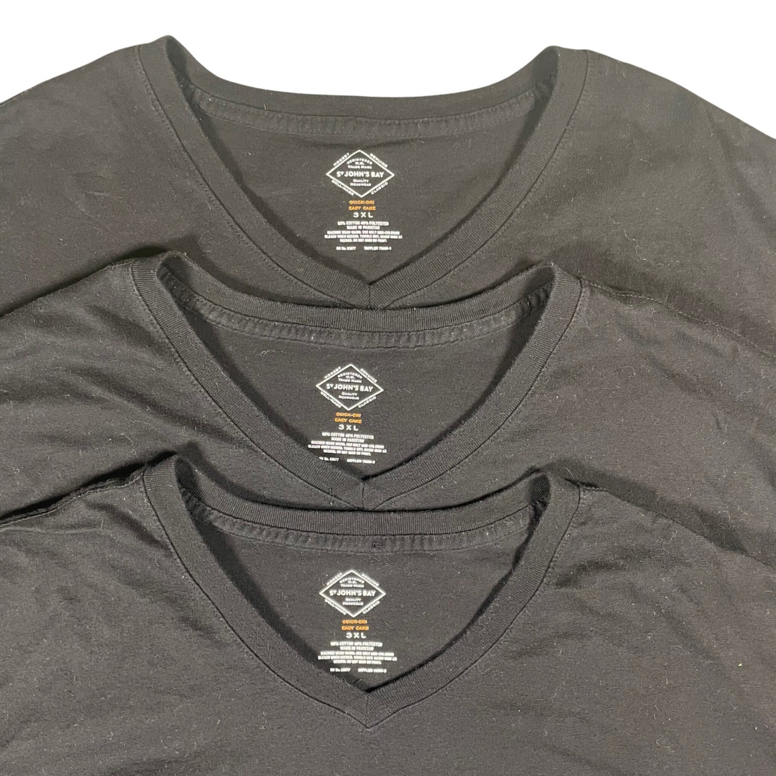 St John’s Bay Mens T Shirt 3 Pack 3XL Black V Neck Quick Dry Easy Care