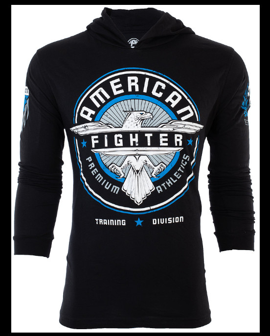 AMERICAN FIGHTER Black Blue White BROCKPORT Long Sleeve Hoodie T-shirt NWT