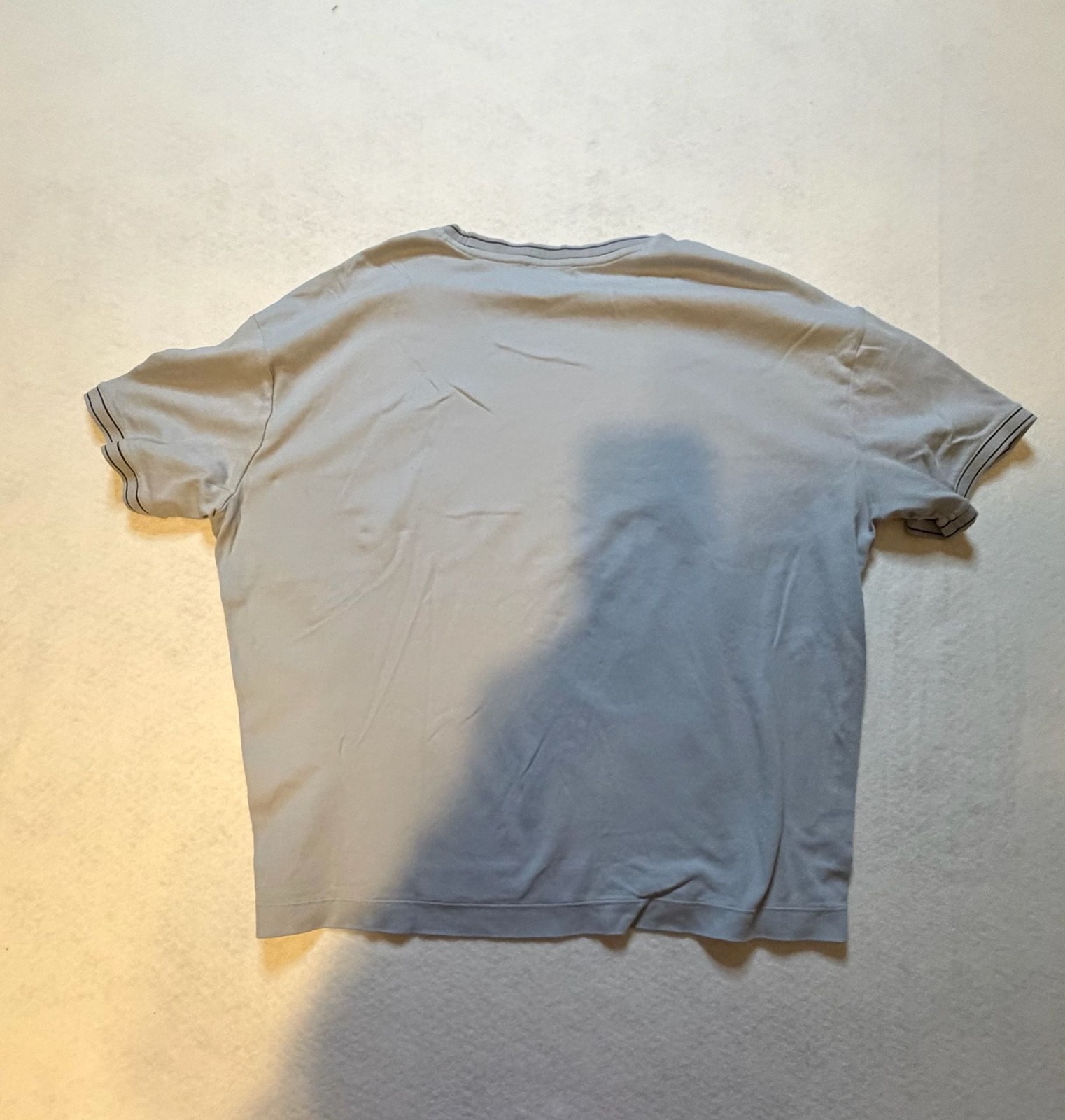 Express Men’s Light Gray Boxy Fit T-Shirt with Striped Trim Collar and Cuffs