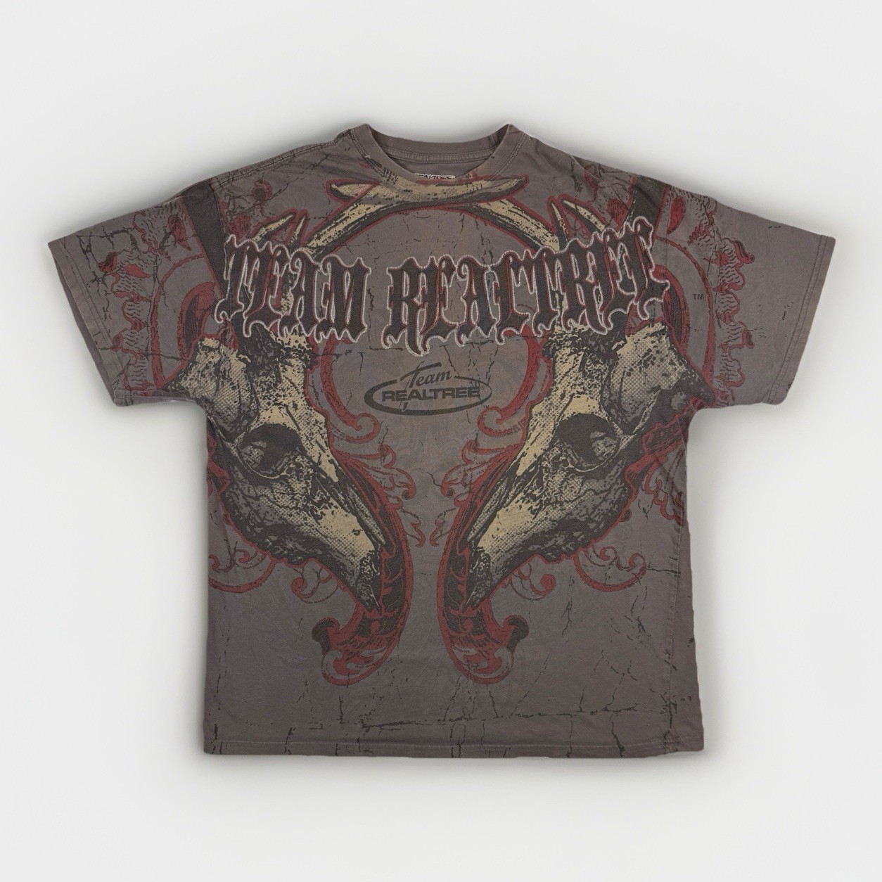 Y2K Team Realtree T Shirt Mens XL AOP Skull Antler All Over Print Gray *See Pics