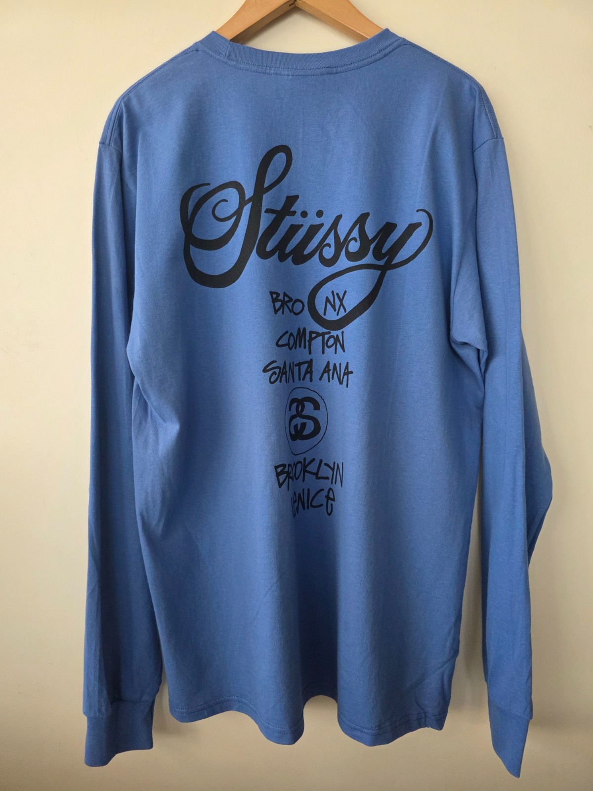 Stussy World Tour Long Sleeve T-Shirt Blue LARGE NWOT