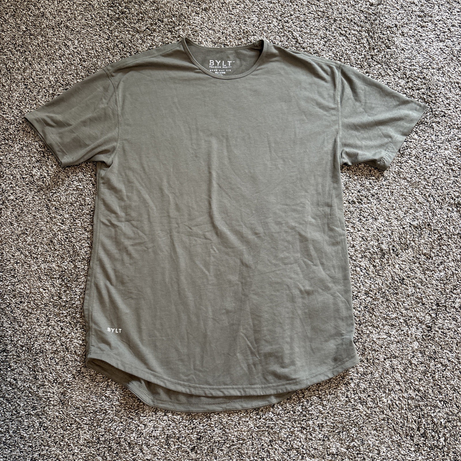 Men’s BYLT Premium Basics Drop Cut Short Sleeve T-shirt Dark Olive Size XL