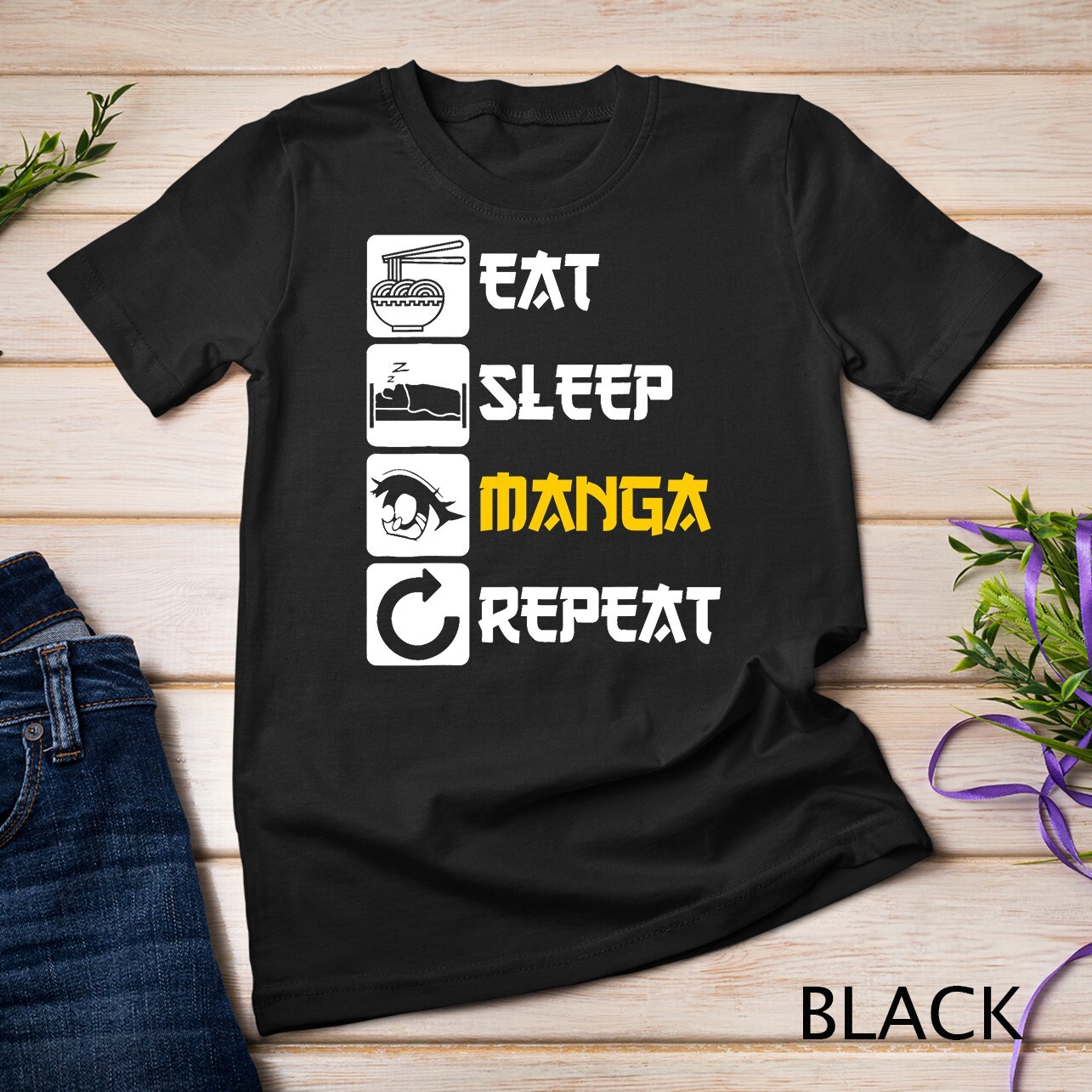 Eat Sleep Manga Repeat Anime Japan Saying Cosplay K-Pop T-Shirt Unisex T-shirt