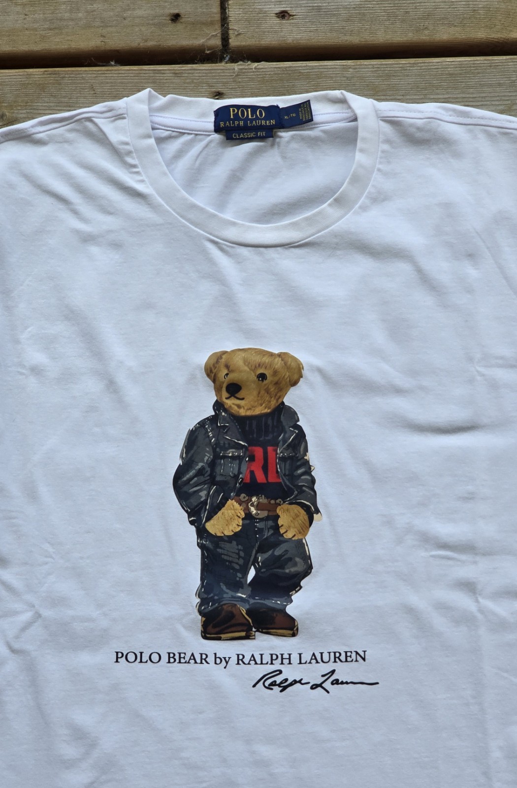 Polo Ralph Lauren Classic Fit Polo Bear Denim Crewneck Jersey T-Shirt White