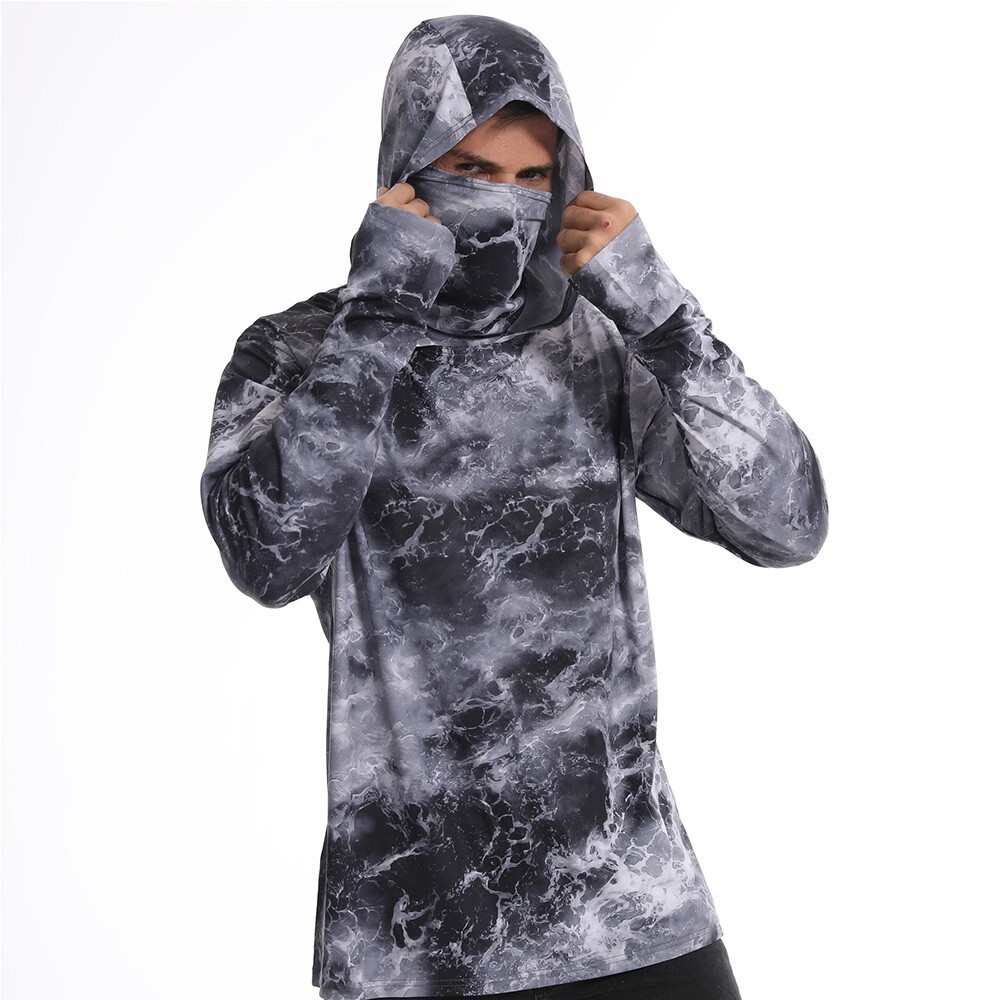 UPF50+ Mens Outdoor Fishing Hoodie Sun Block Skin Protection Long Sleeve Top 🌸