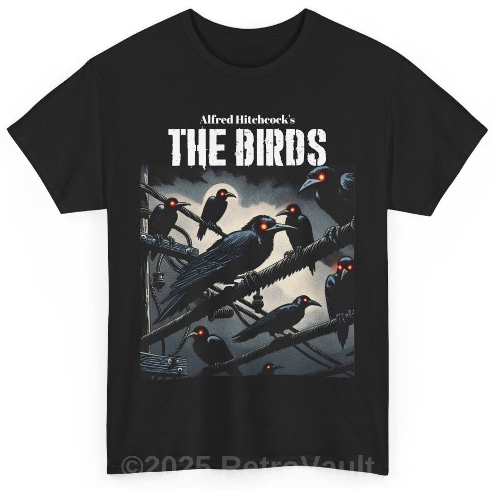 The Birds T Shirt – 60’s Alfred Hitchcock Horror Cult Classic Retro Tee – New