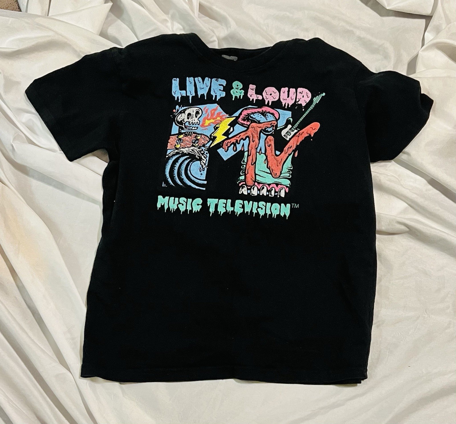 VTG MTV Live Loud Music Television Skeleton Black Tee Size M