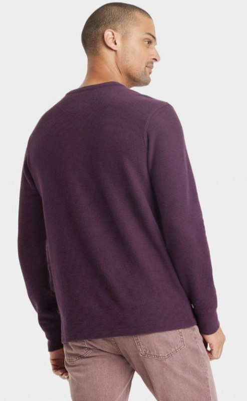 Men’s Thermal Ribbed Henley Long Sleeve Shirt – Purple – Medium