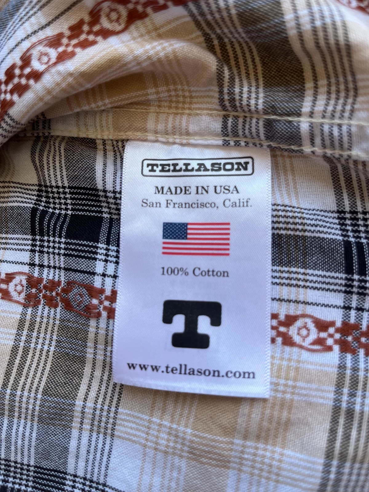 Tellason Made in USA Plaid Western Shirt Men’s Medium 100% Cotton Short Sleeve