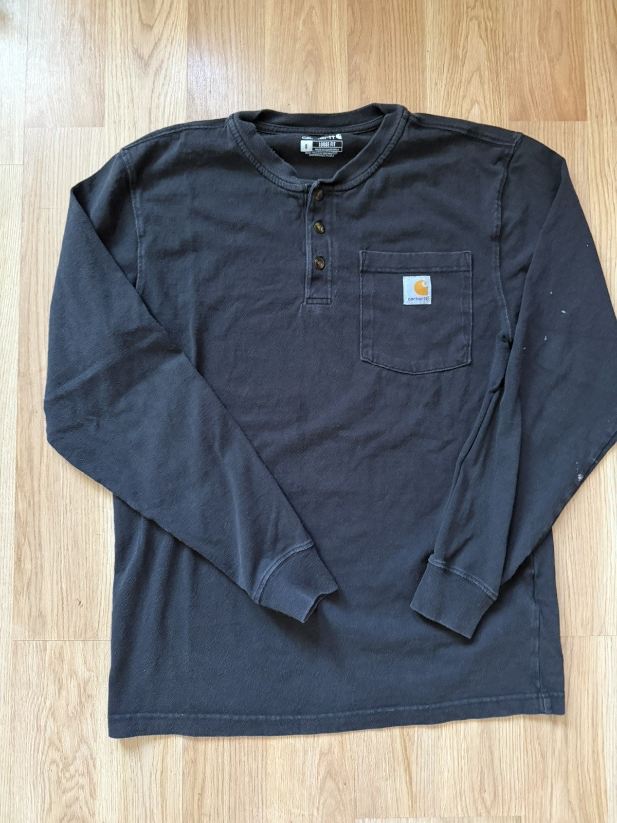 Carhartt Shirt Mens Small Black Loose Fit Long Sleeve Pocket Workwear