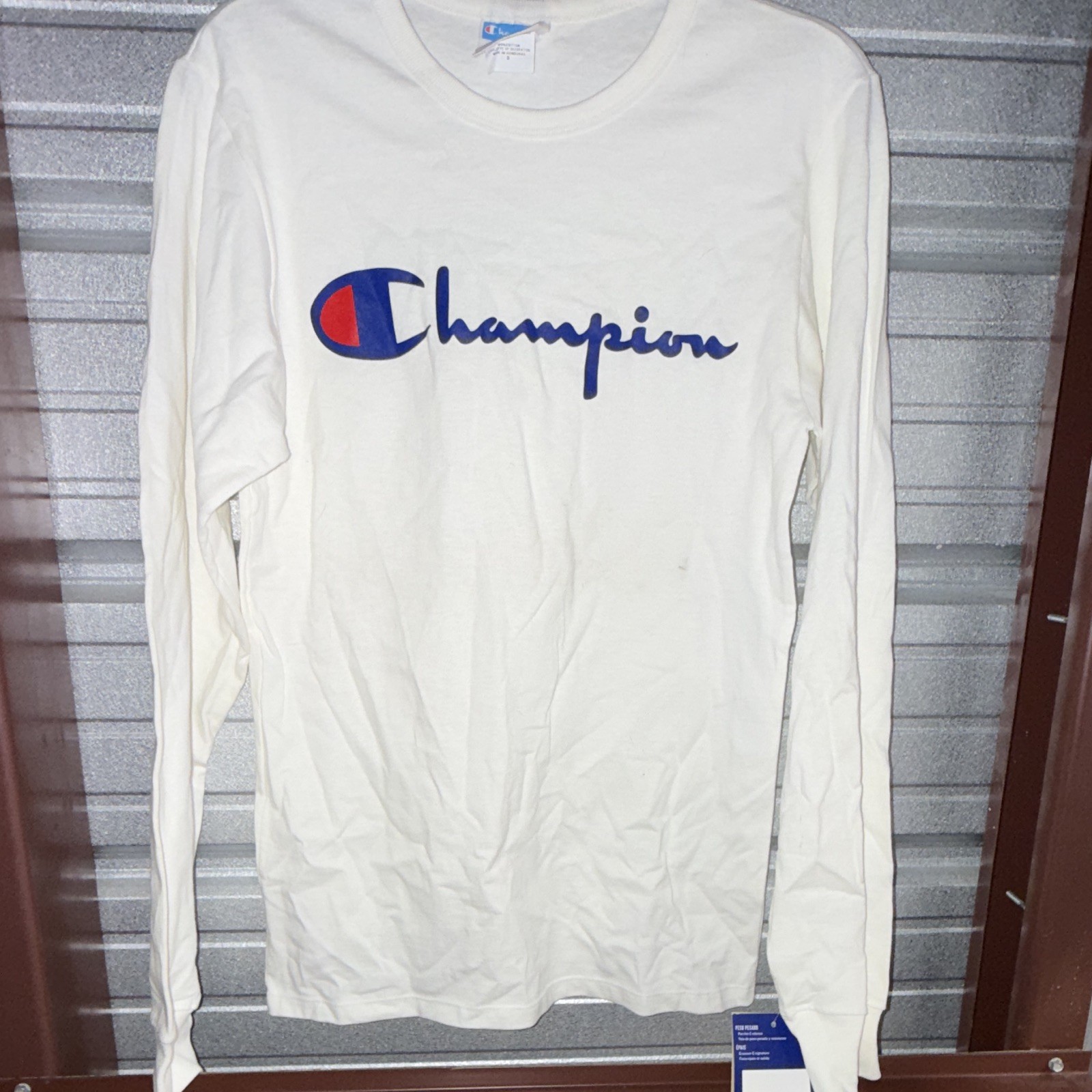 Champion Heritage Men’s White Cotton Jersey Logo Long Sleeve Crew Neck Tee S