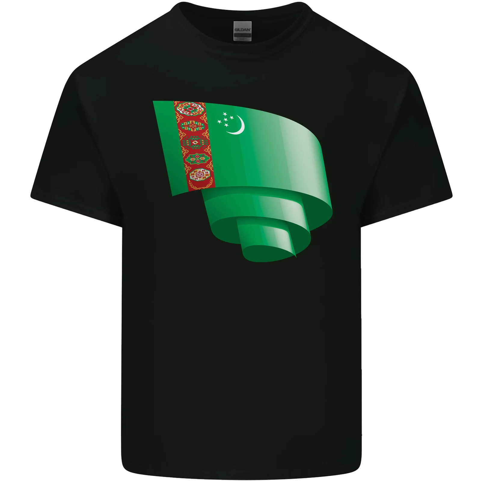 Curled Turkmenistan Flag The Turkmen Day Football Mens Cotton T-Shirt Tee Top