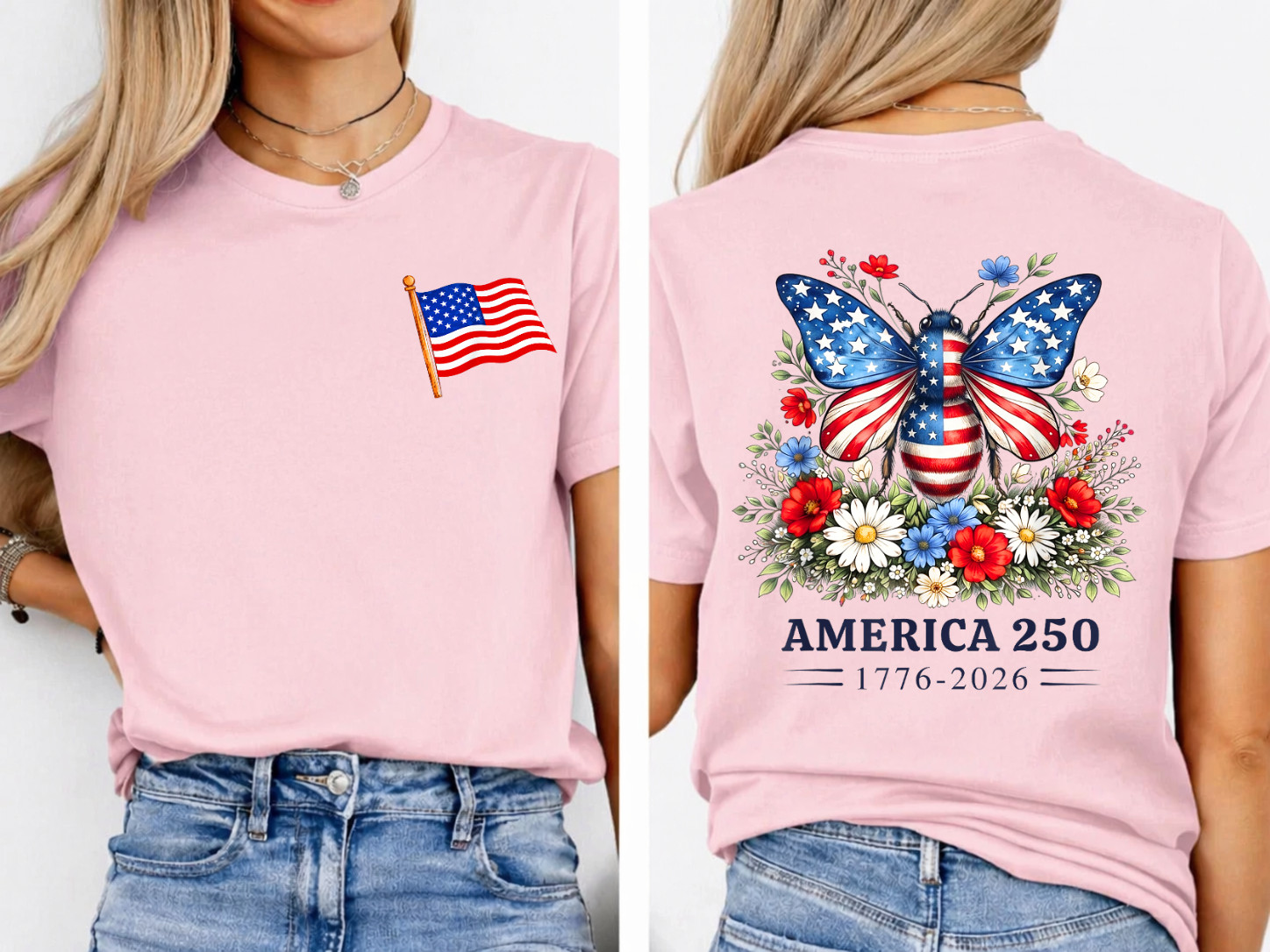 250th Anniversary Patriotic Bee USA Flag 4th of July Outfits 2SIDE T-Shirt