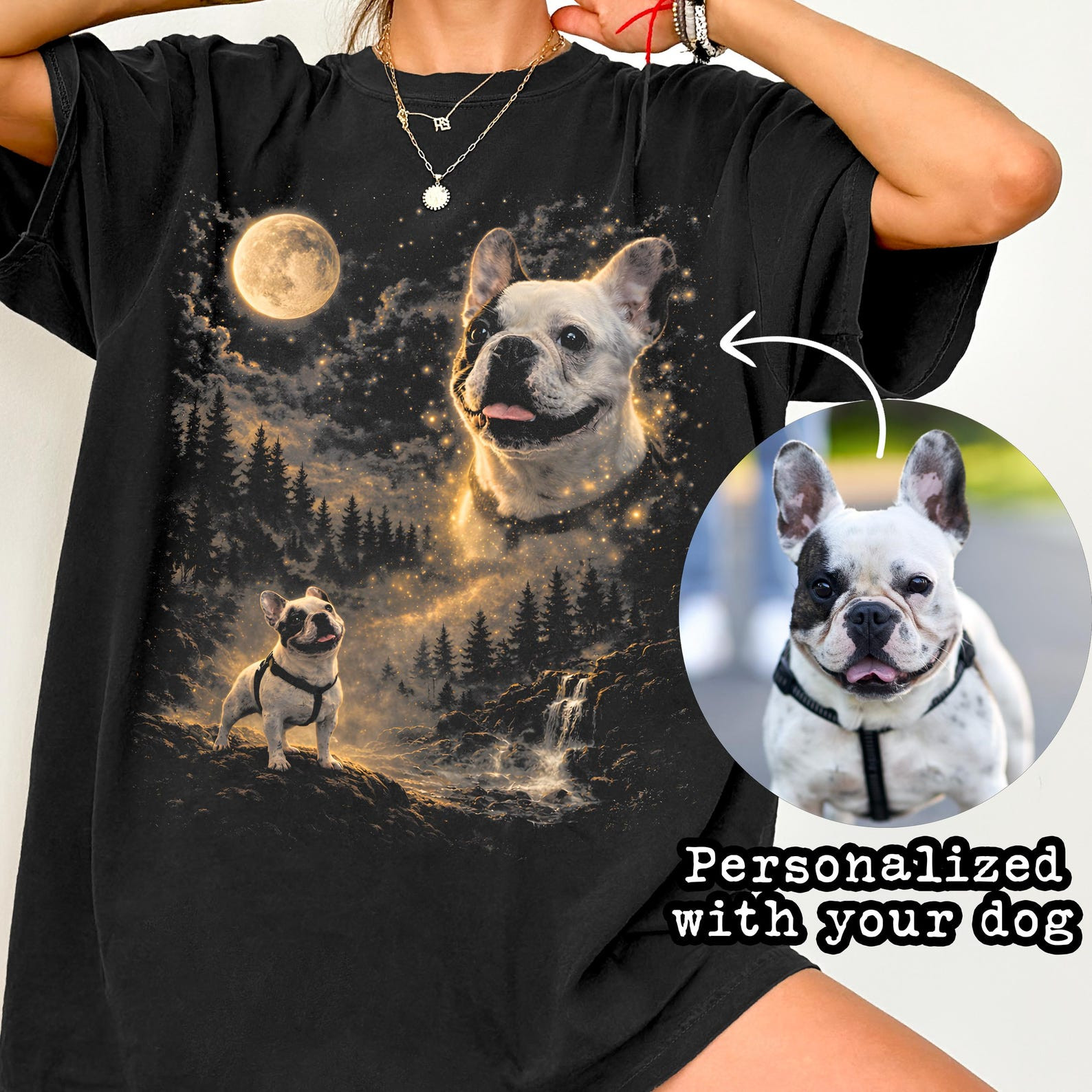 Custom Pet Photo Shirt Personalized Dog Howling Moon Tee S-2XL