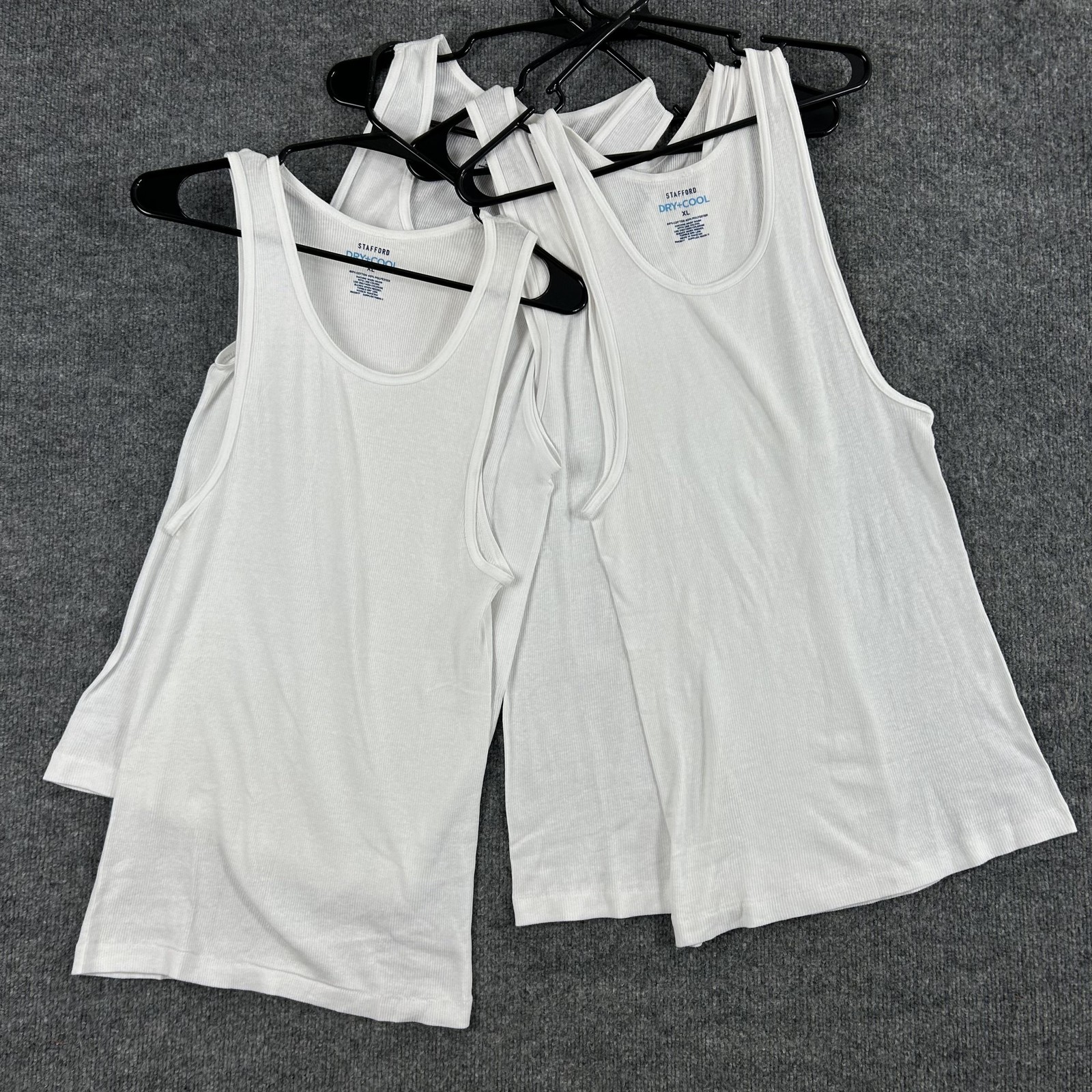 Stafford Tank Mens XL Dry+Cool Tagless Undershirt 4 Pack Ribbed White Basic