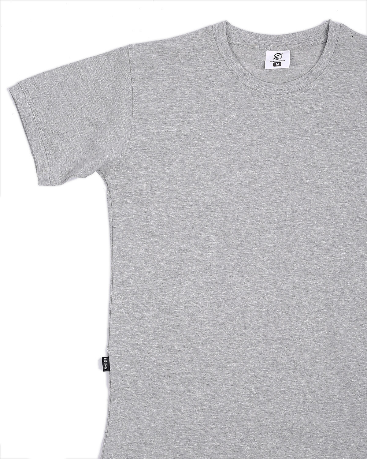 Mens Cotton Crew Neck Athletic Short Sleeve Curved Hem Plain Grey T-Shirt