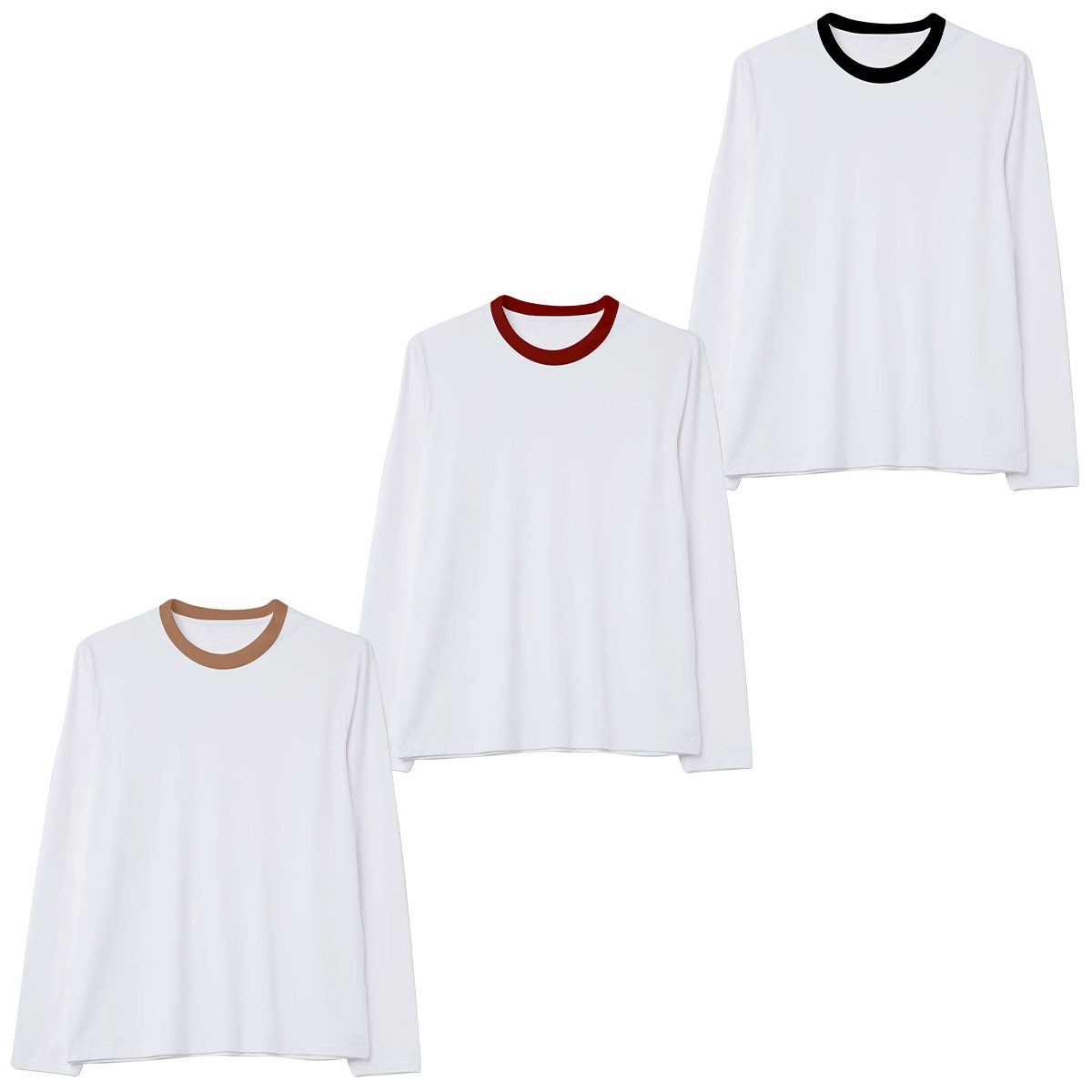 New Mens Long Sleeve T-Shirt Slim Fit 100% Cotton Plain Crew Round Neck Tee Tops